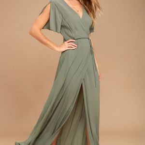olive green wrap maxi dress